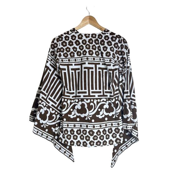 Virginia Witbeck Women’s Brown White Floral Boho Cotton Tunic Blouse Size Small - Picture 2 of 10